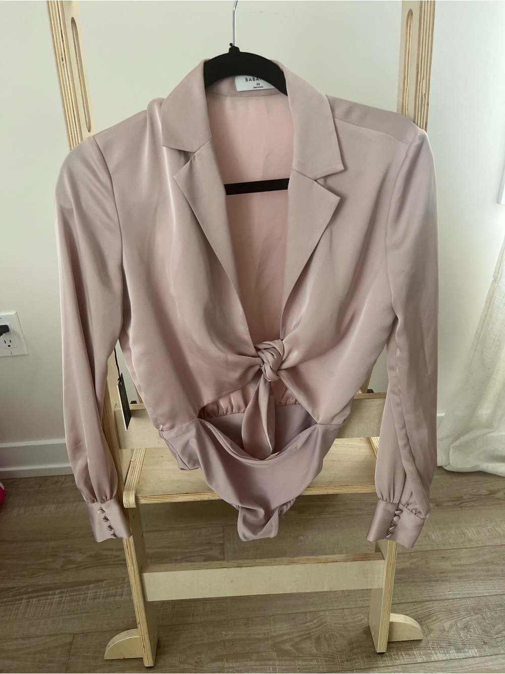 Babaton Blush Tie-Front Long Sleeve Bodysuit